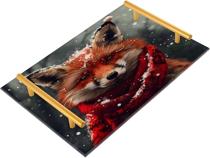 CEBUGI Animal Acrylic Decorative Coffee Table Tray Ottoman Tray with Anti Slip Pad Serving Tray with Gold Handles for Bathroom Living Room,7.87 x 11.81in