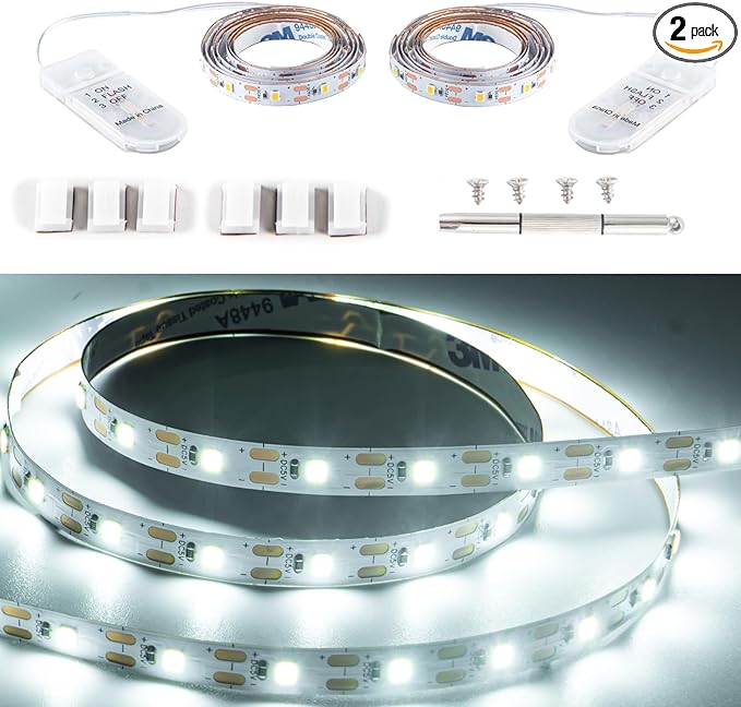 2-Pack LED String Lights Battery Powered, 1.64ft White LED Fairy Lights Battery Powered, With blinking function, Decor Rope Lights for DIY Parties, Weddings, Patios, and Christmas Decorations.