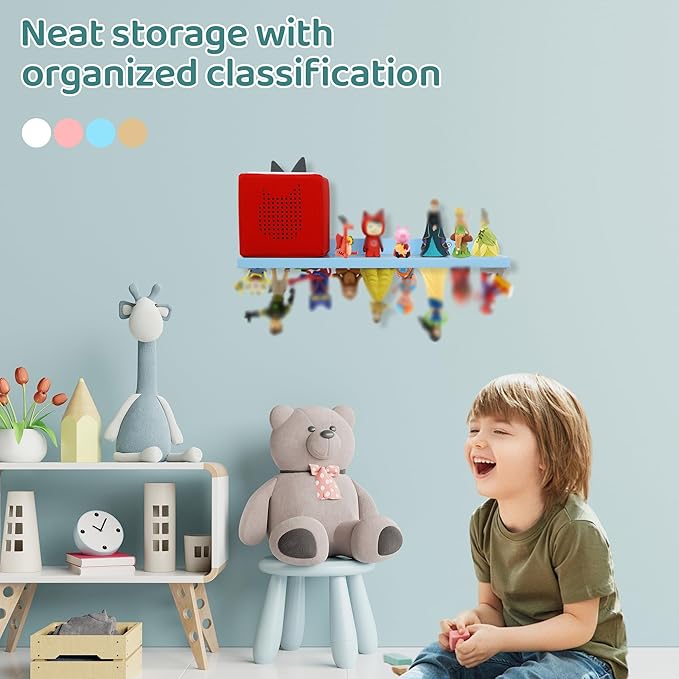 PHOENANCEE for Tonies Shelf Magnetic,for Toniebox Figures Storage Display Shelf 30-36 Character,Wall Floating Shelves Wooden,Compatible Charging Station for Children Kid's Room,Oak,1 Tier