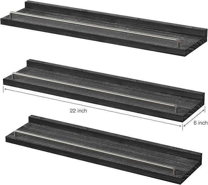 RYOFOBETTO 22 inches Long Floating Shelves, Bathroom Decor Shelves Over Toilet, Farmhouse Wall Shelves for Living Room, Bedroom, Picture Frames, Plants, Kitchen, Set of 3 (Black)