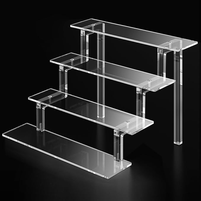 Kcrystenia Perfume Organizer, 12” Acrylic Display Stand Shelf for Perfume Cologne Makeup, Clear Display Shelves, 4 Tier Acrylic Risers Cologne Stand for Wedding Party Birthday (1 Pack)