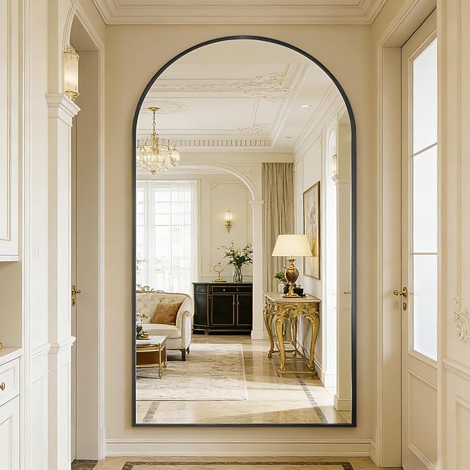 BEAUTYPEAK 86"x40" Large Arch Mirror Full Length, Oversized Wall Mirrors with Aluminum Alloy Frame, Full Body Floor Mirror for Bedroom, Dressing Room, Black