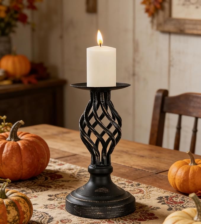 Candle Holders - Candlestick Holders Decorative LHQOO Metal Vintage Candle Holder with Non-Slip Base, Available for Home Decor, Wedding, Dinning, Party, Anniversary (Medium Size)