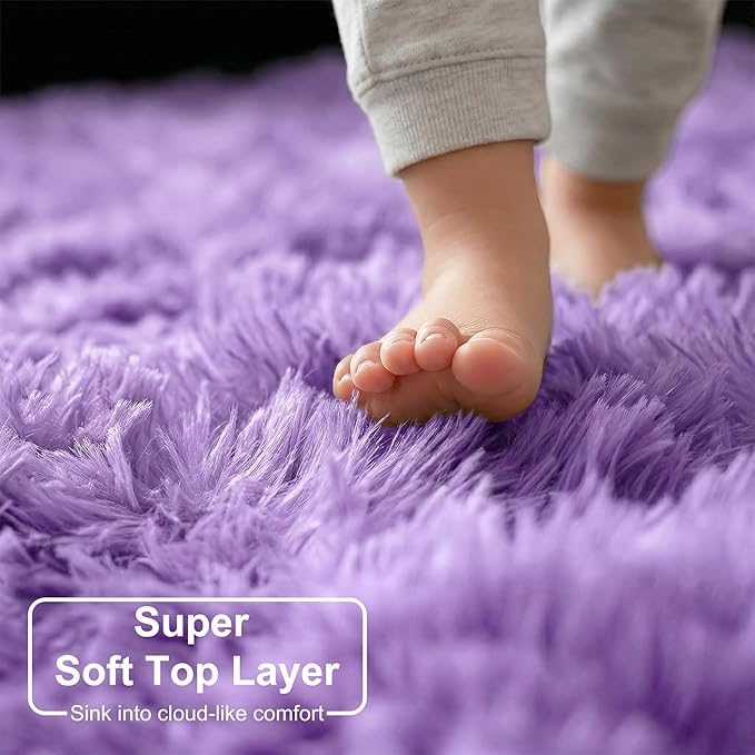 Amdrebio Purple Area Rugs for Bedroom Girls Room Decor Aesthetic, 5x7 Cute Fluffy Shag Lavender Rug for Living Room Dorm Classroom Nursery, Furry Plush Fuzzy Soft Lilac Carpet for Kids Baby Teens