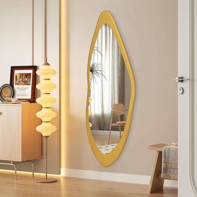 AAZZKANG Gold Irregular Full Length Mirror Large Wood Framed Mirrors 47"x16" Asymmetrical for Bedroom Living Room Bathroom Dressing Room Entryway