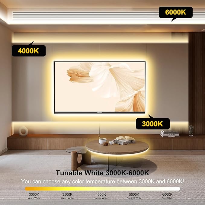 Pandery COB LED Strip Light,CCT Dimmable Strips Light,2700K-6500K,32.8ft/10m,8mm Wide,CRI90+ 24V LED Strips Kit with Bluetooth APP Control/Music Mode,for Bedroom,Kitchen,DIY Lighting