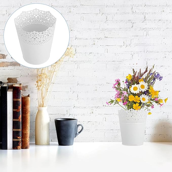 2pcs Rustic Metal Flower Vase Lace Hollow Iron Flower Pot French Country Style Flower Bucket Tin Pot Cosmetics Storage Boxes Table Decor