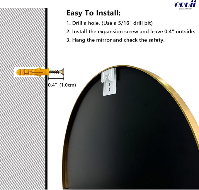 Oruii Gold Round Mirror 30 inch, Gold Round Mirror, Large Circle Mirrors Metal Frame, Circular Wall Mirrors for Bathroom, Living Room, Dining Room, Entryway.