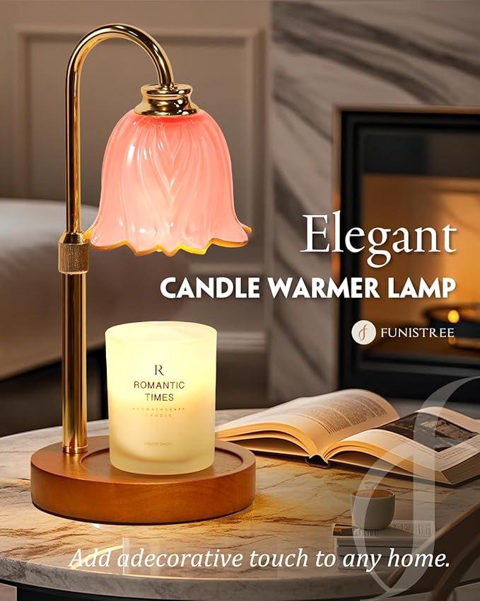 Funistree Candle Warmer Lamp, Gold Candle Lamp Warmer with Timer & Dimmer with 2 Bulbs, Birthday Gifts for Women Mom, New Home Bedroom Decor, Height Adjustable