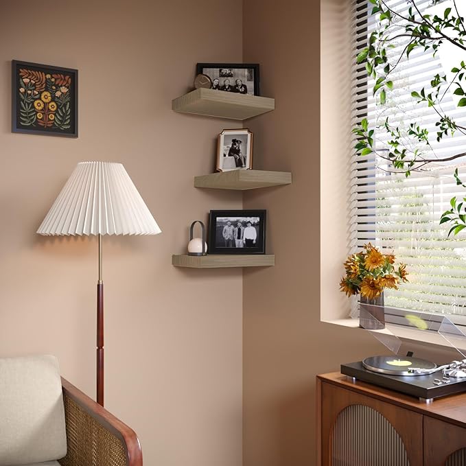PopiShelves Small Floating Shelves for Wall - 12 x 9 Inch Natural Wood Shelves for Bedroom, Living Room, Bathroom, Kitchen, Office Decor Set of 3