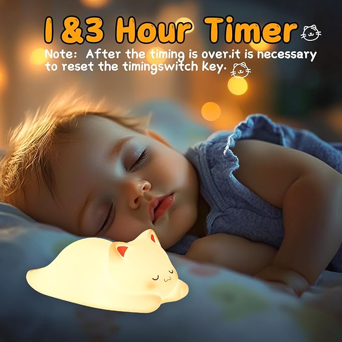 ZKLiLi Night Light for Kids Lamp, 16 Colors cat Lamp Cute, Dimmable Baby Night Lights for Nursery,Silicone Rechargeable Nightlight for Kids Room, Kawaii Room Decor (miyan-pamao-Remote)