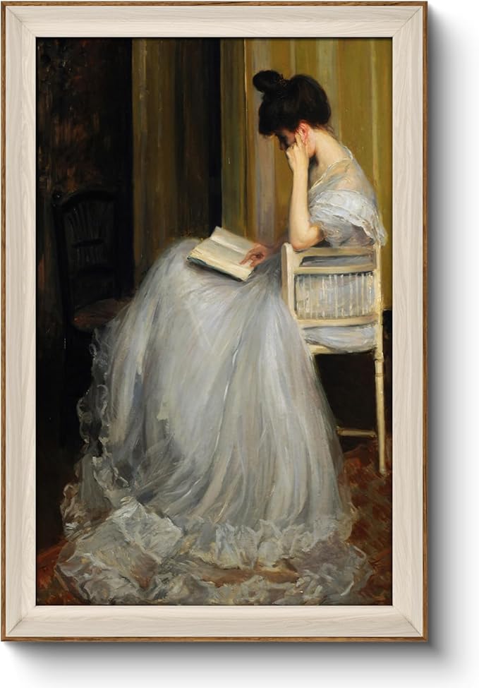 VIYYIEA Framed Canvas Wall Art, Woman Portrait Large Wall Art for Living Room, Vintage Oil Painting Picture, Print Framed Home Decor, Bathroom Wall Decor -【Reading Lady】-(24"x36")
