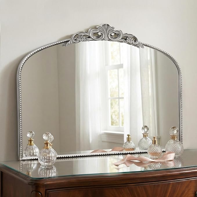 Micasso Vintage Wall Silver Mirror: 24" x 32" French Baroque Antique Mirror - Traditional Ornate Decorative Arched Mirrors for Wall/Bathroom/Entryway/Fireplace/Hallway - Home Decor for Living Room