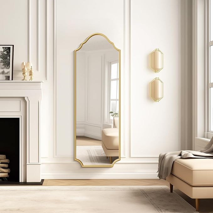 WallBeyond Arched Full Length Mirror Wall Mounted, 65"x22" Gold Metal Frame Full Body Mirror for Bedroom, Living Room, Hanging or Leaning Against Wall Full Size