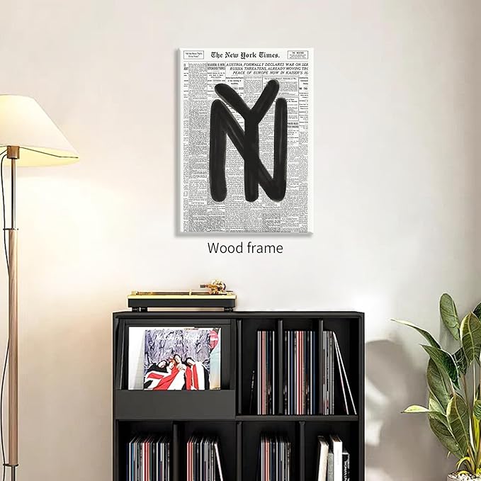 Black and White Newspaper Wall Art Vintage New York City Poster Trendy Minimalist Aesthetic Canvas Prints 08x10 inch Framed for Apartment Bedroom Wall Decor