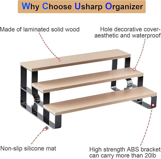 Modern 3-Tier Cologne and Perfume Display Shelf, Gray Wood with Black Frame, Countertop Organizer Stand for Fragrance Storage (Brown, 3 Tiers-Width=14")