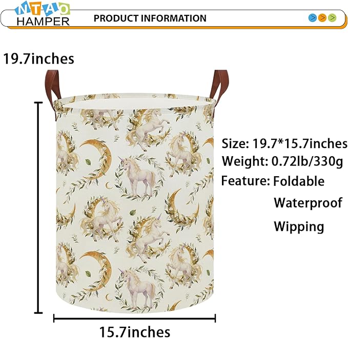 NTAOHAMPER Laundry Hamper,Laundry Basket,Baby Nursery Hamper,Waterproof Storage Bin,Clothes Organizer Basket,Room Decor(Moonlight Unicorn