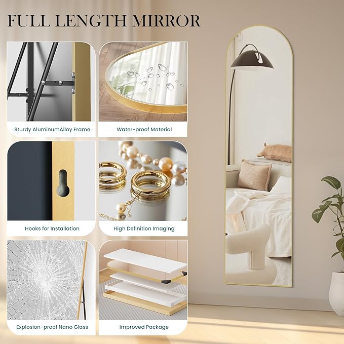 NEWBULIG Full Length Mirror, Full Body Floor Mirror with Aluminum Alloy Thin Frame, Wall or Standing Mirror for Bedroom, Living Room, Dressing Room