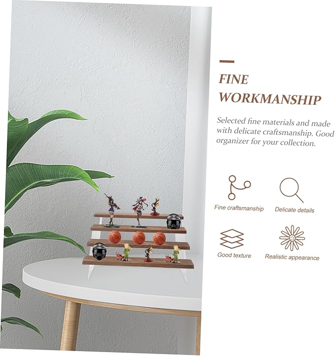 Levemolo Acrylic Wood Figure Display Rack 4-tier Handicrafts Storage Shelf Picture Holders for Side Table Makeup Organizer