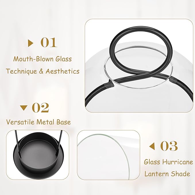 Hurricane Metal & Glass Candle Holder Black Set of 2, Decorative Candlestick Pillar Candle Holder with Clear Glass for Wedding Party Christmas Holiday Dining Table Centerpiece Lanter