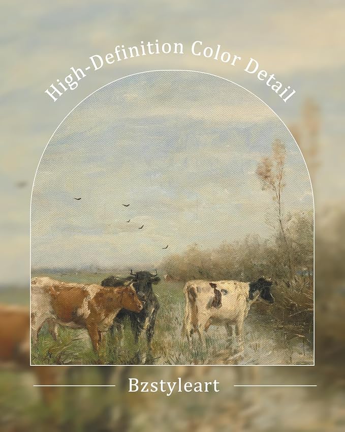 Bzstyleart Vintage Wall Art Decor, Large Canvas Framed Wall Art, Landscape Painting Picture Farmhouse, Large Canvas Artwork for Bedroom Home Decor Aesthetic, Rural Field, 20 x 40 Inch