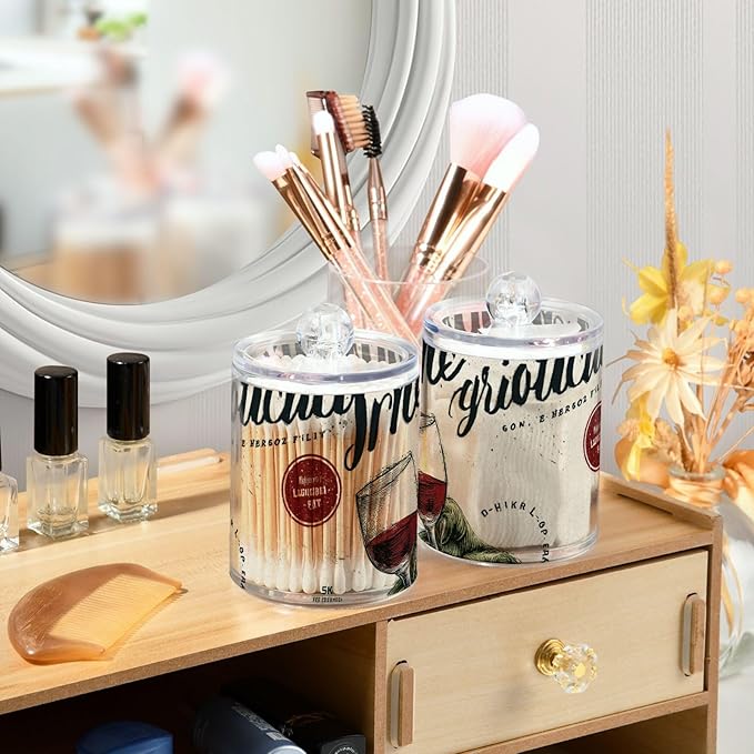 2 Pack Apothecary Jars Xmas Animal Paws Bathroom Vanity Storage Organizer Set,Small Clear Plastic Storage Jars Bathroom Canister for Cotton Swabs, Rounds, Balls, Qtips,Makeup Sponges, Flossers,