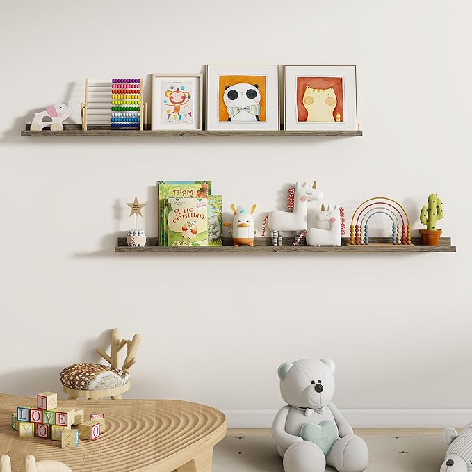 Dreamland Picture Ledge Shelf for Wall, Floating Shelves Set of 2,55 inch Long Floating Shelves with Lip for Living Room,Bedroom,Bathroom,Kitchen,Grey