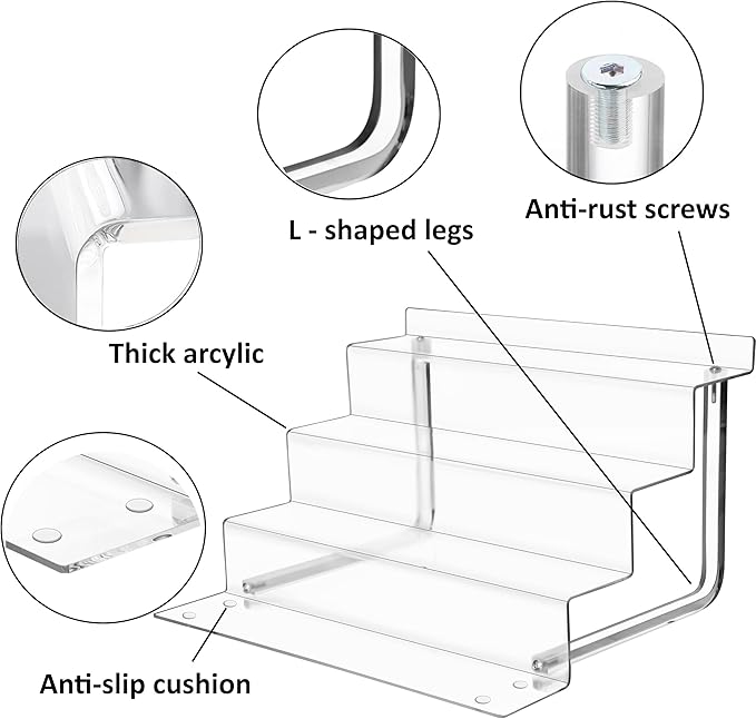 AMT Acrylic Riser Display Stand, 100% Acrylic Clear 4-Tier Organizer for Figures, Cupcake, Perfume, Sunglasses (12 inch x 2.4 inch) 1-pack
