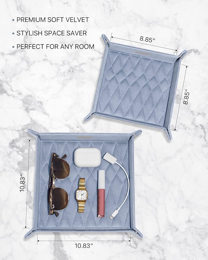 Benevolence LA Perfume & Jewelry Trays for Dresser, Set of 2 | Vanity Valet Organizer, Catch-All Tray for Makeup & Accessories | Decorative Desk & Dressing Table Organizer – Periwinkle Blue