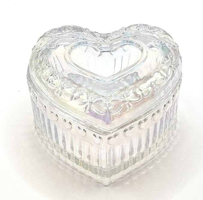 Glass Jewelry Box Heart Shape Cute Box for Storage Ring Earring Trinket Vintage Jewelry Organizer Decorative Gift for Women Girls-GRB003-Colorful