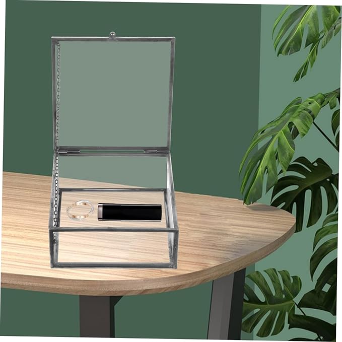 Levemolo Alloy Frame Glass Jewelry Storage Box Sealing Glass Case Lid for Women Decorative Ring Storage Cases Home Cosmetics Organizer