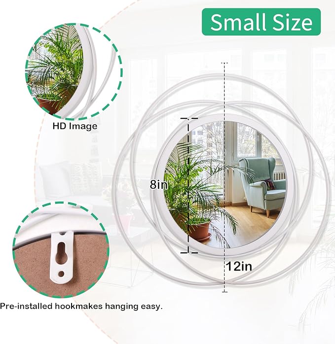 2 Set Gold Circle Mirrors Wall Decorative Metal Wall Mirror, Art Small Round Wall Home Mirror, Decor Living Room Bedroom Bathroom Entryway 12''
