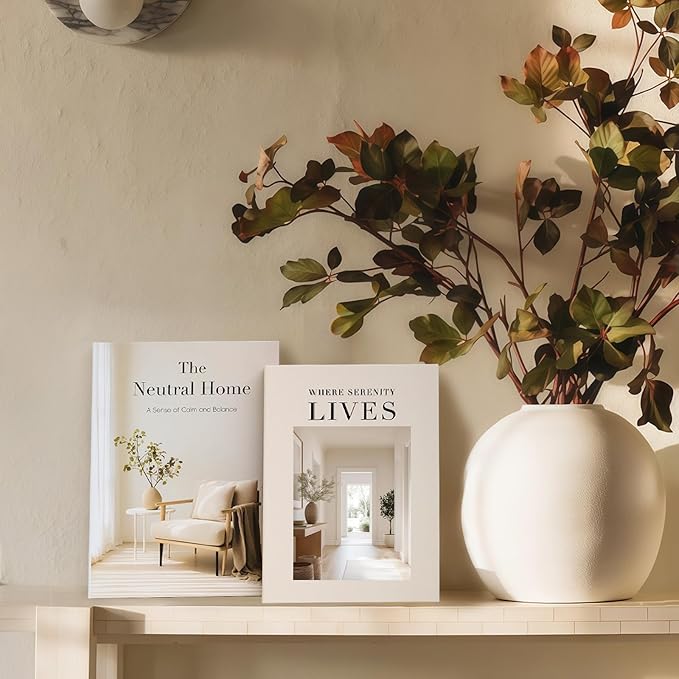 Decorative Books for Neutral Home - Fake Books Storage Box for Decoration - Set of 2 Coffee Table Book - Photo Storage Keepsake Box for Room Bookshelf Decor, Beige