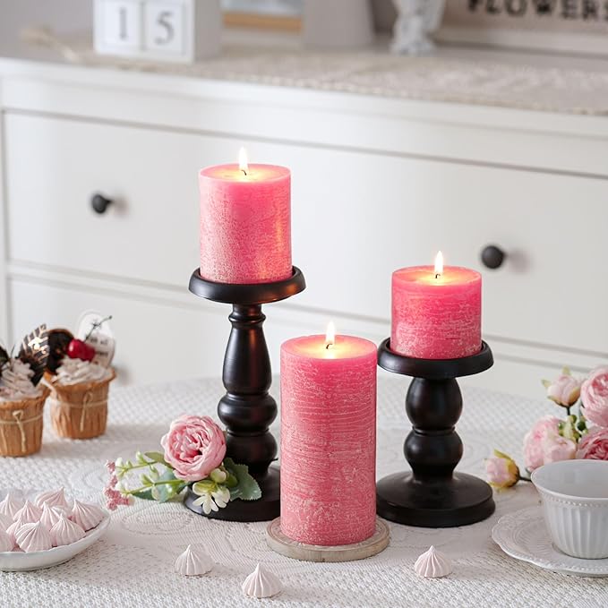 3x4 Inch Pink Pillar Candles Set of 3 - Hand-Poured Unscented Candles, Long Clean Burning, Smokeless Dripless Candle for Dinner Table, Home, Bathroom, Wedding, Valentines Day Decor