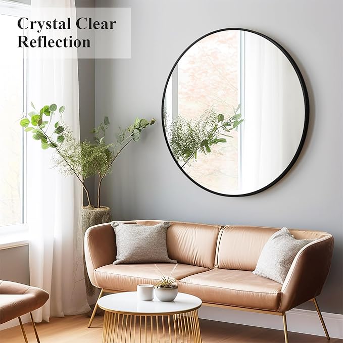 Fabuday Black Round Mirror for Wall 26 inch - Circle Mirror for Bathroom, Entryway, Living Room, Hallway, Vanity Decor, Big Matte Metal Frame Mirrors