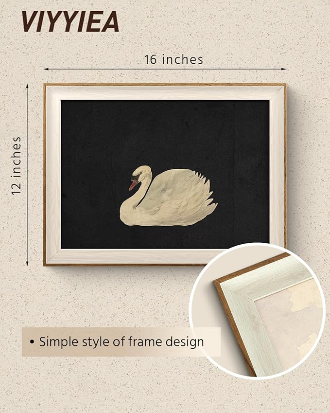 VIYYIEA Framed Wall Art for Living Room, Swan Art Canvas Prints, Vintage Home Decor, Animals Painting Picture, Bathroom Wall Decor Gifts for Friends or Family - 16L x 12W