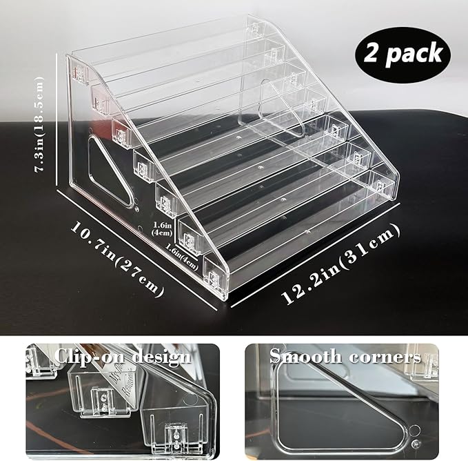 2 Pack 7-Tier Acrylic Card Display Stand, Versatile Sticker Display Rack Holder for Greeting Card Business Brochure Postcard Portable Card Display Shelf for Vendors Craft Trade Shows