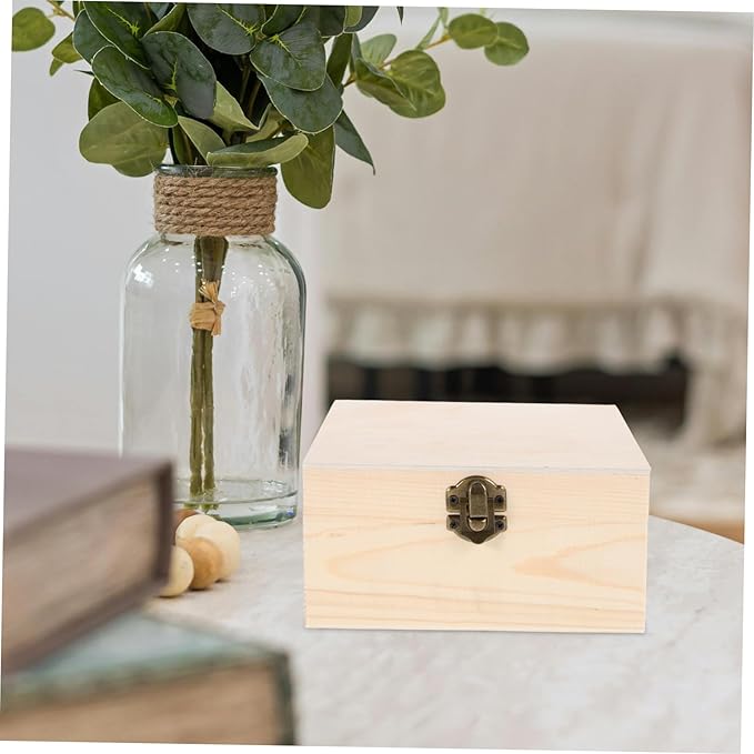 NUOBESTY Wooden Decorative Box Vintage Pine Jewelry Storage Case Mirror Makeup Organizer