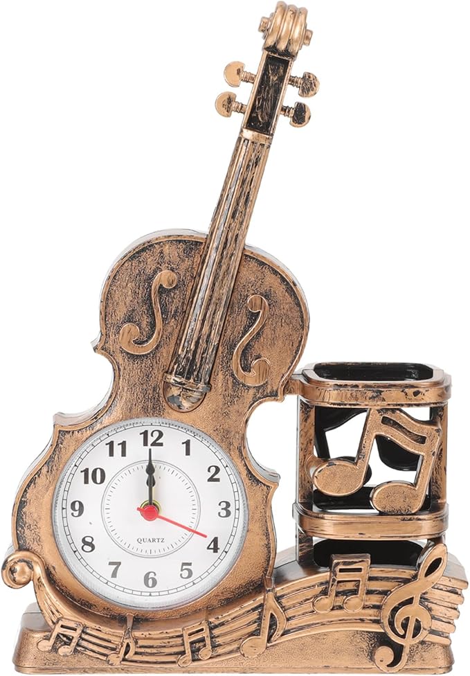 Garneck Violin Pen Pencil Holder Decoraciones Para Salas De Casa Bookcase Shelf Violin Model Figurines Wooden Stationery Iron Pencil Holder Pen Organizer Desk Child Plastic Accessories