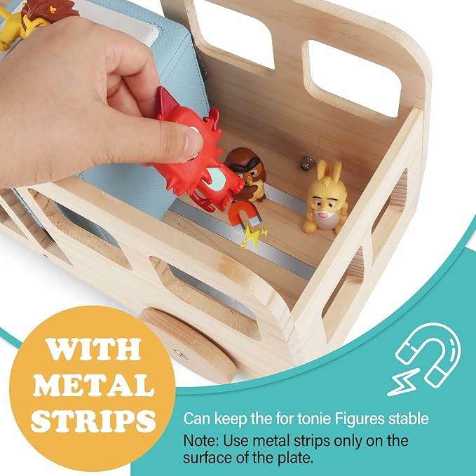 Bus for Tonies Box 1/2 Organizer Shelf Storage, Wooden Bus Storage Holder for Toniebox Player Tonies Figures Characters, Display Collection 20~30 Characters, Funny Little Car