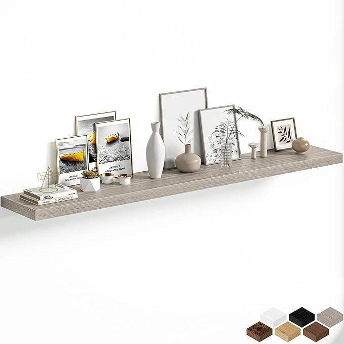 Fun Memories 72 Inch Floating Shelves, 12 Inch Deep Wall Shelf for Fireplace Mantel, Gray Deep Storage Shelves for Home & Office, Long Floating Shelf with Invisible Bracket, Set of 1