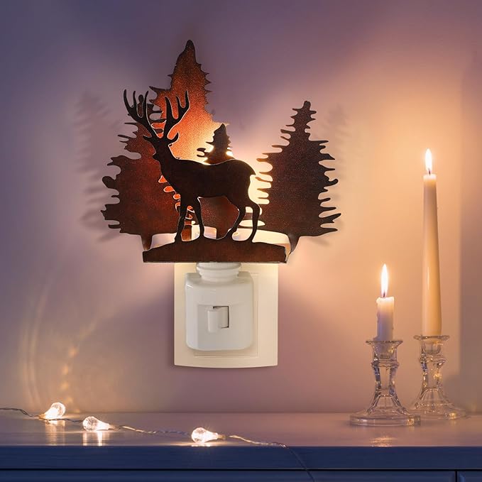 Tuanse Forest Deer Plug in Night Light Farmhouse Metal LED Night Light Decorative Vintage Novelty Lamp Decor for Holiday Bedroom Living Room Bathroom Christmas Gift