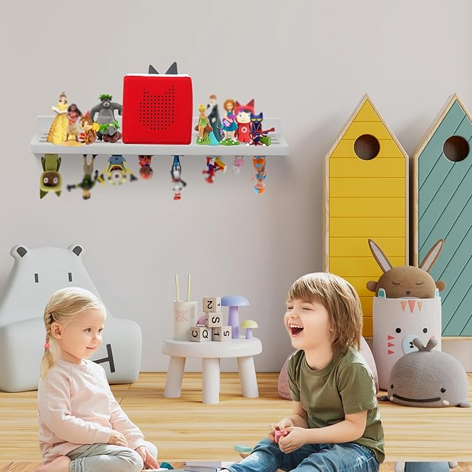 For Tonies Figures Shelf Magnetic,for Tonie Box Wall Shelves,for Tonies Characters Organizer Audio Toy Storage (Holds 36 Figurines),Compatible Charging Station for Children Kid's Room,Oak,Gray White
