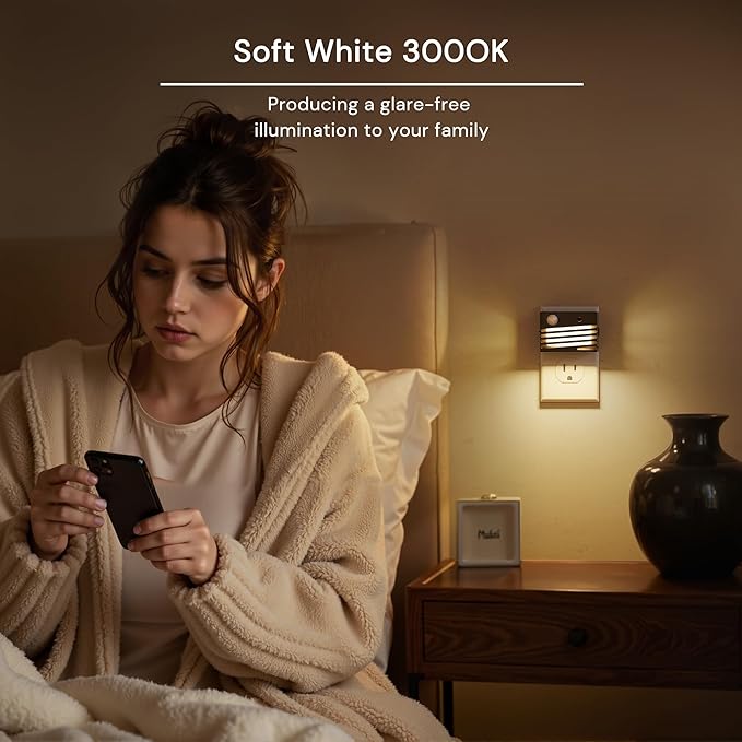 L LOHAS LED Night Lights Plug into Wall, 3 Mode Dimmable Plug in Night Light with Motion Sensor, Adjustable Brightness, 3000K Soft White for Bedroom Bathroom Hallway