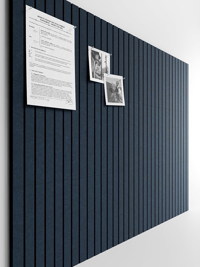 Bumusty Large Cork Board Alternative-48 x 36" Felt Bulletin Board Tiles, with 30 Pushpins, 70 Adhesive Tabs, Fine-Stripe 12-Pack, Cork Boards for Office Push Pin Board Felt Board-Navy Blue