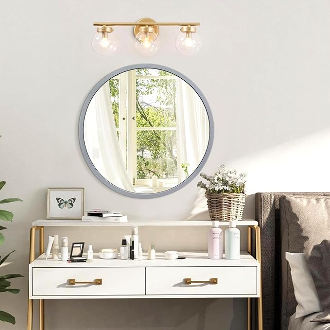 JJUUYOU Round Wall Mirror 16", Hanging Circle Mirror Round for The Bathroom Metal Frame Mirrors for Bedroom, Living Room or Entryway Wall Decorative