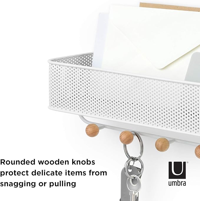 Umbra Estique Entryway Organizer, Great for Storing Keys, Small Accessories, Mail, Wallets and More, Small, White/Natural