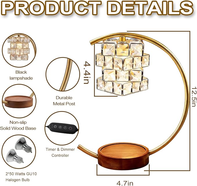 Candle Warmer Lamp with Timer Dimmable, Gifts for Women, House Warming Gifts, Flameless Aromatherapy Wax Warmer, Wax Melt Warmer for Jar Candles with 2 * 50W Bulbs (Crystal Cube Candle Warmer Lamp)