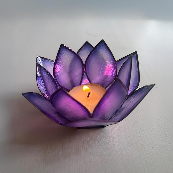 Om Gallery Capiz Shell Lotus Flower Decor Tealight Candle Holder for Serene Ambiance -Paradise Natural Shell Mini Candle Holders for Meditation, and Relaxation, Passion
