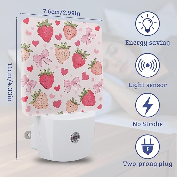 Groovy StrawberryNight Light,Nightlight Lamp with Dusk to Dawn Sensor for Home Indoor Stairway Kitchen Corridor, Decorative Night Lights Plug Into Wall for Boys Girls Women Men Room Gifts